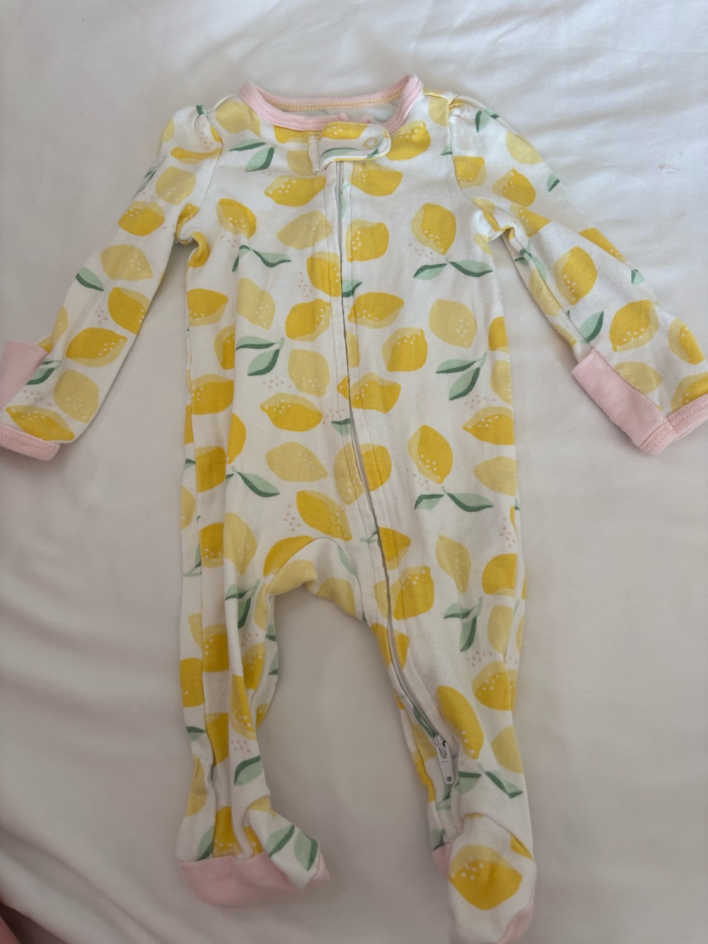 cloud island White Lemon-Print Zip Sleep Sack with Pink Trim